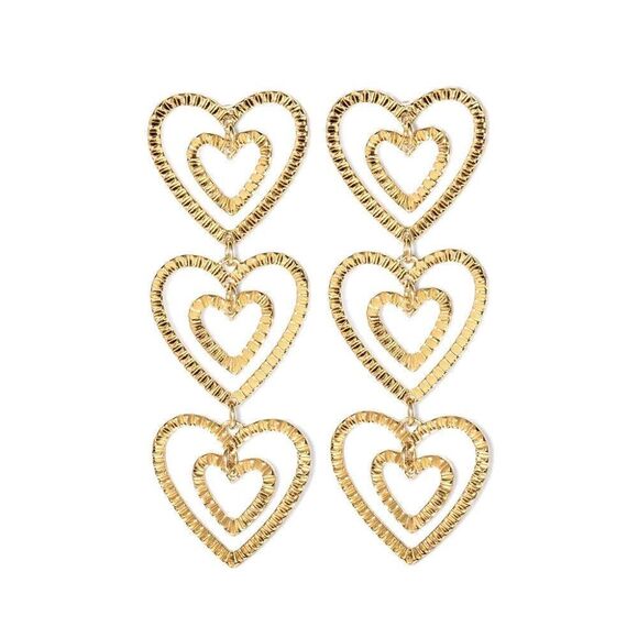 SUGAR FIX Stacked Gold Heart Drop Earrings "GOLD" (Nickel Free) NEW!!! - Picture 7 of 7
